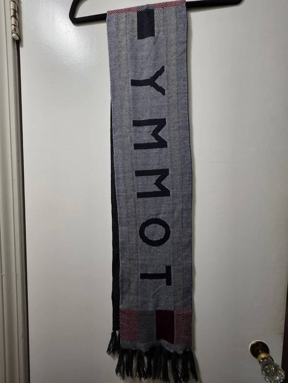 Tommy Hilfiger Blue Logo Scarf with Red & White Blocks